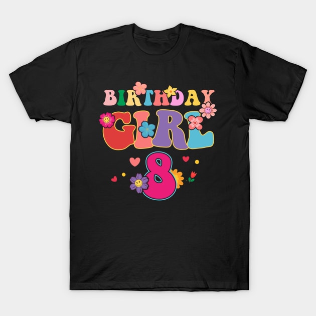 8th Birthday Girls Flower Funny B-day Gift For Girls kids T-Shirt by Los San Der